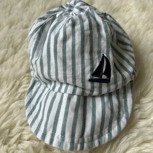 Baby Newsboy Cap Size 46/47 Striped Cotton Hat Sailboat Embroidery 6–18M